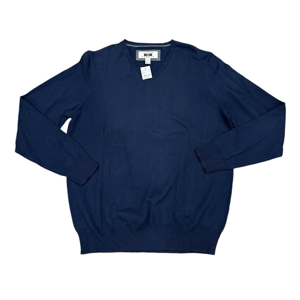 Men's Joseph Abboud Medium V-Neck Sweater Navy Blue Soft Long Sleeve Cotton Silk - Picture 3 of 7